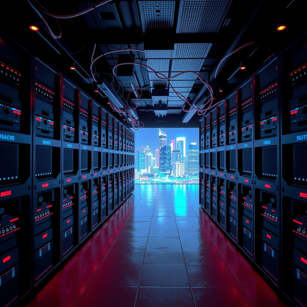 Advanced server infrastructure with glowing neon lights